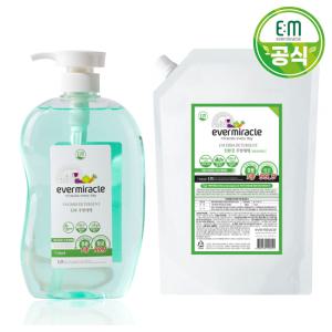 에버미라클 EM 친환경 주방세제 750ml+주방세제 리필 1.5L /비건인증/저자극/과일채소세정가능