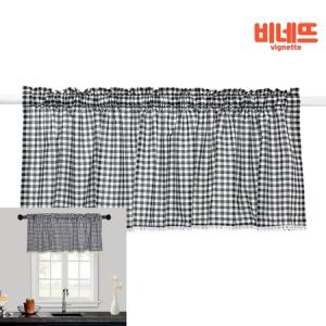 체크 반 주방 가림막 커튼 150X45CM 블랙 가림커튼 가림막천 가림천_MC