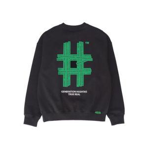 [갤러리아] BEENTRILL 빈트릴 뉴 그린 테이핑 해시태그 오버핏 맨투맨 BA231RM002/BK