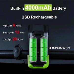 야간 밀폐4000mAh 유도 자전거 프론트 라이트 USB 충전식 스마트 헤드 경적 800 루멘 LED 도로 램프 사이클