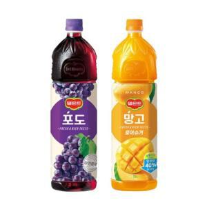 [한번에먹자] 델몬트 1.5L 과즙음료 2종 / 포도 3개 + 망고 3개 / 총 6개