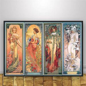 클래식 아티스트 Alphonse Mucha 포스터 및 인쇄물, 벽 예술 그림 캔버스 페인팅, 거실 홈 데코