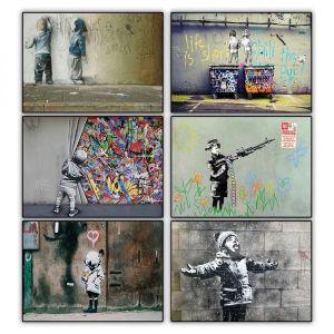 낙서 벽 아트 Banksy 캔버스 회화 어린이 Pee 다채로운 비 추상 포스터 및 인쇄 사진 거실