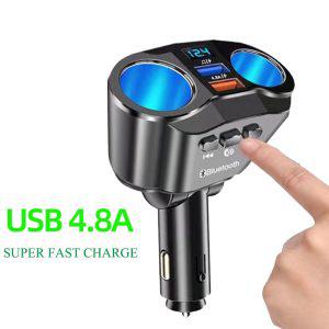 블루투스 5.0 FM 송신기, 12V 소켓, 담배 라이터 분배기, 전원 어댑터, 듀얼 USB, 4.8A 차량용 충전기, 전