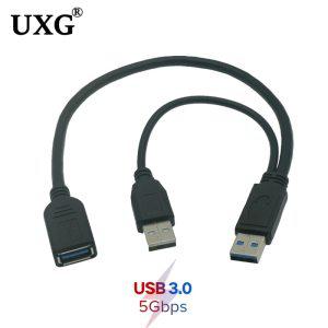 USB 30 분배기 케이블 USB 30 수듀얼 USB A 암 잭 Y 허브 USB 분배기 충전기 및 데이터 전송 연장 케이블