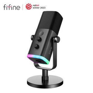 FIFINE USB/XLR 동적 마이크  터치 무음 버튼 헤드폰 잭 I/O 제어 PC PS5/4 믹서 게임 MIC Ampligame AM8