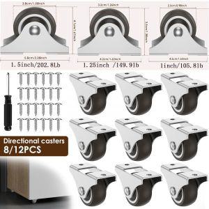 가구용 소형 바퀴 가구 캐스터, 다목적 회전 바퀴, 부드러운 무거운 캐리어, 12 개, 8 개