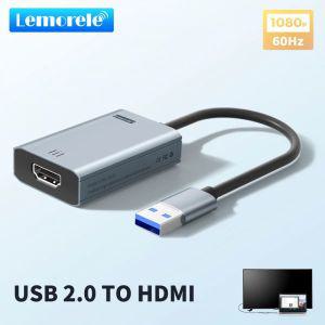 dvi케이블 Lemorele USB-HDMI 어댑터 호환 컨버터 1080P USB 수-HDMI 암 외장 그래픽 비디오 카드 케이블