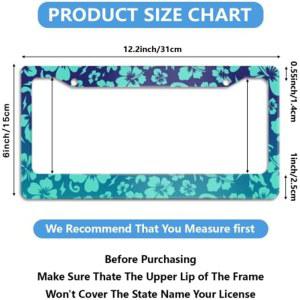 번호판 프레임 청록색 하와이안 히비스커스 스테인레스 스틸 커버 액세서리 남성 여성 자동차 장식