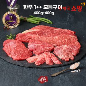 [우체국쇼핑]한우 1++ 특별한 홈파티 모듬구이400g+400g(꽃등심+갈비살+치마살+부채살or특수부위)각 부위200g내외