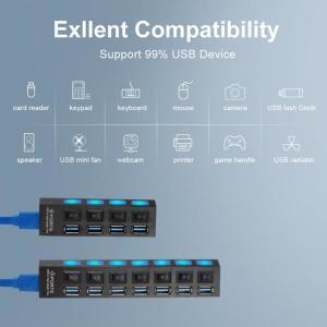 4/7 포트 USB 허브 3.0 어댑터 확장기, 고속 멀티 PC 노트북용 LED 램프 스위치 다중