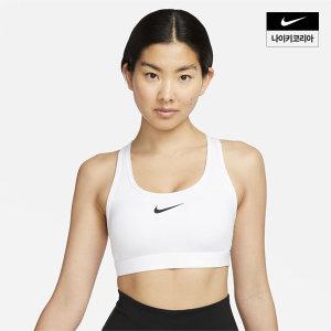 [매장정품] 나이키 NIKE 스우시 미디엄 서포트 여성 패드 스포츠 브라 DX6822-100