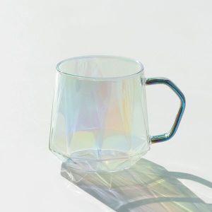 [기타]컬러핸들 오로라 내열 유리컵 육각 400ml 2color