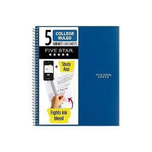 Five Star Spiral NOTEBOOK 노트북 [세금포함] [정품] + Study App 5 Subject College Ruled 종이 Fights I