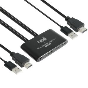 KVM스위치 4K HDMI USB 2포트 컴퓨터 모니터 마우스 키보드 케이블 일체형 PC공유기 선택기 2:1 셀렉터