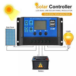 휴대용태양광 태양광발전기 패널 자동 태양광 충전 컨트롤러 PWM LCD 듀얼 USB 5V 출력 PV 레귤레이터 60A