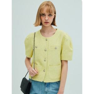 Puff Sleeve Tweed Jacket_Yellow