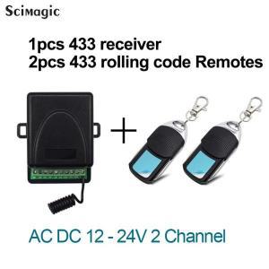 AC DC 12V - 24V 일반용 2 채널 수신기 433MHz 롤링 코드 원격 제어 스위치 차고 문 명령 컨트롤러