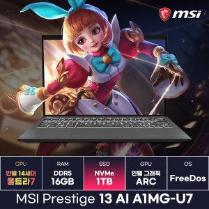 MSI 프레스티지13 AI A1MG-U7 인텔 14세대 울트라7-155H ARC그래픽 작업용 사무용 초경량노트북 (1TB) / IC