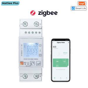 Tuya 스마트 ZigBee 에너지 미터 80A 단상 1P Din 레일 전원 모니터 KWh 전력계 전압계 전류계 110V 220V