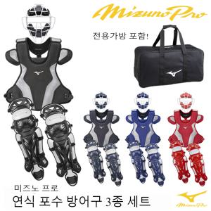 미즈노(MIZUNO)프로 연식 포수 보호구 3종 세트 가방포함 마스크 프로텍터 레그 가드