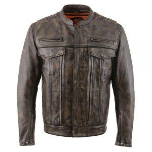 Milwaukee Leather MLM1506 남성용 'Cool-Tec' 블랙 리얼 가죽 스쿠터 스타일 오토바이 재킷, 유틸리티 포