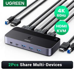 hdmi케이블 UGREEN HDMI KVM 스위치 USB 3.0 스위처 모니터 프린터 키보드 마우스 지지대 3D HDR 비전 1 개