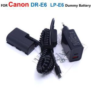 DRE6 LPE6N 더미 배터리 PD 어댑터 케이블 및 USB C 충전기 캐논 EOS 5DII 5DS R 5D3 5D4 7D 60Da 80D 90D