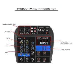 MX04 4 채널 블루투스 미니 믹서 사운드 카드 오디오 DJ 16 디지털 효과 소음 감소 LED 레벨 디스플레이 바