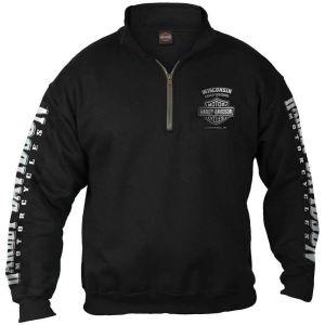 할리데이비슨 Harley-Davidson 남성용 라이트닝 크레스트 1/4 지퍼 생도 풀오버 스웨트셔츠, 블랙 107347