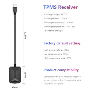 tpms JMCQ 차량용 타이어 압력 경보 시스템 USB TPMS 안드로이드 플레이어 온도 경고 4 개의 센서