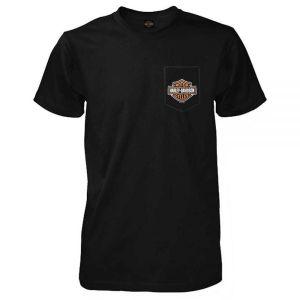 Harley-Davidson 남성용 Bar  Shield 로고 가슴 포켓 반소매 티셔츠, 블랙, 블랙.