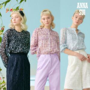 ANNA SUI 블라썸 핀턱 아사 면100 블라우스