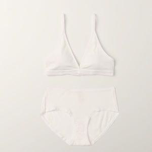 수푸이 세트Triangle ribbed modal bra  panties in 화이트_화이트 브라팬티