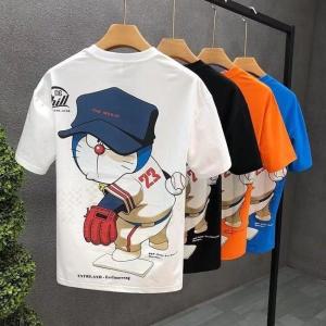 남자용 카툰 프린트 반소매 면 티Shirts 트렌디 Brand 2023 썸머 패션 멋진