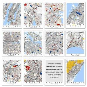 세계지도 월드맵  다채로운 세계 도시 지도 북유럽 포스터 및 판화 거실 이미지 뉴욕 런던 파리 마드리드용