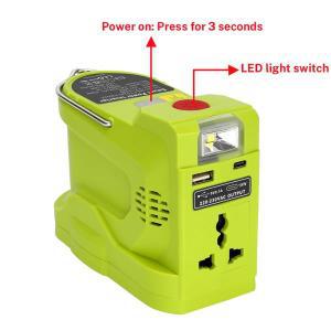 듀얼 USB 포함 휴대용 발전소 발전기, Ryobi 18V 리튬 배터리, 전력 인버터, 280LM LED 조명, 200W