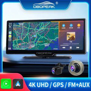 OBDPEAK 카플레이모니터 대시 캠 후방 카메라 와이파이 카플레이 및 안드로이드 자동 4K DVR GPS 네비게이