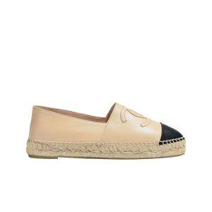 [정품 보증] W 샤넬 에스파드리유 램스킨 베이지 블랙 W Chanel Espadrilles Lambskin Beige Black