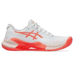 아식스 ASICS 여성용 젤-할렌거 14 테니스 신발, 8.5, 화이트/선 코랄, 화이트/선 코랄