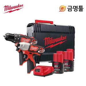 밀워키 M12 BPP2B-202X 충전콤보세트 2.0AH 2팩 케이스포함 임팩드릴 햄머드릴 M12 BID M12 BPD콤보