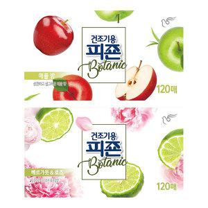 피죤 건조기용 드라이시트, 애플밤, 120매, 1개 + 베르가못로즈, 120매, 1개