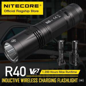 NITECORE 유도 무선 충전식 LED 손전등, 강력한 빛 장거리 토치, 자동차 충전기, 21700 배터리, R40 V2