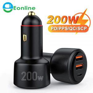 차량용 시거잭 충전기 200W USB PD 자동차 3 포트 초고속 Charger2.0 100W 65W SuperCharge QC3.0 명예 Xia