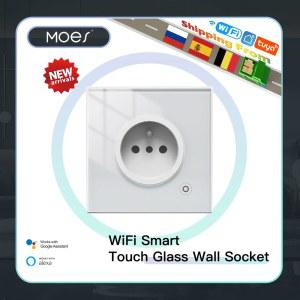 WiFi Tuya 스마트 16A 소켓 유리 패널 콘센트 전원 모니터 터치 플러그 릴레이 상태 표시 등 모드 조정