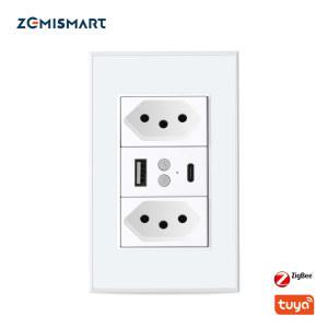 Zemismart Tuya Zigbee 스마트 브라질 소켓 10A 20A 포트 알렉사 구글 홈 음성 제어