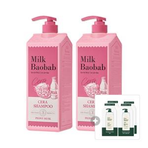 밀크바오밥 세라 샴푸 피오니머스크, 1200ml, 2개 + 증정(시카 리프레싱 샴푸, 10g, 2개 + 바디 스크럽 워시, 10g, 2개)