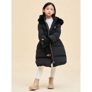 [BEANPOLE KIDS] 여아 퍼 후드 덕다운 롱패딩 블랙 (BI3Z38G905)