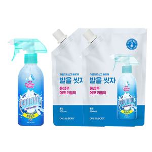 온더바디 발을씻자 코튼풋샴푸 쿨링, 385ml, 1개 + 리필 쿨링, 500ml, 2개