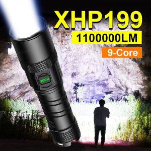 XHP199 가장 강력한 LED 손전등 충전식 LED 토치 라이트 XHP160 XHP90 고출력 손전등 18650 전술 랜턴